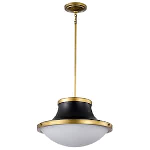 Lafayette 60-Watt 3-Light Matte Black Shaded Pendant Light with White Opal Glass Shade and No Bulbs Included