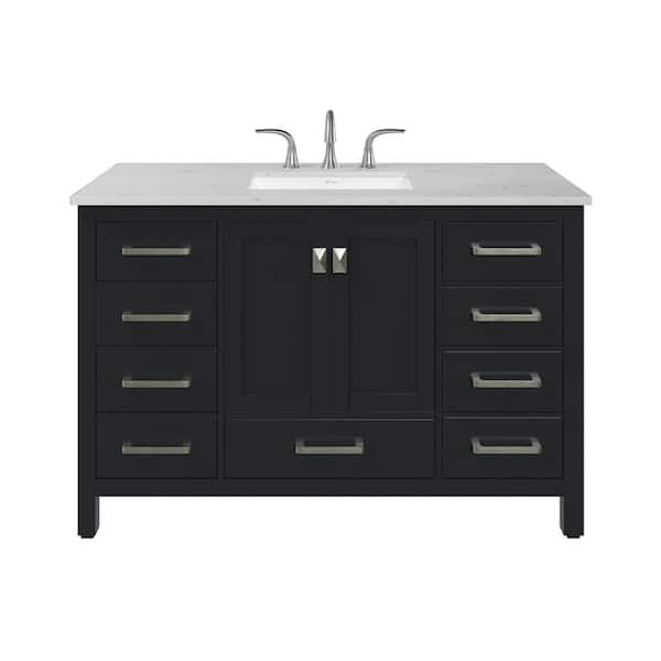 Aberdeen 54 in. Single Sink Espresso Bath Vanity with White Carrara Quartz Top (Assembled)