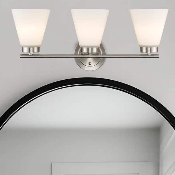 Bel Air Lighting Fifer 23 in. 3-Light Brushed Nickel Bathroom Vanity Light Fixture with Frosted Glass Shades