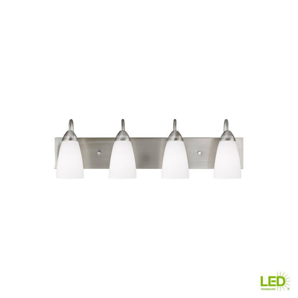Seville Brushed Nickel 4-Light LED Vanity with Etched Glass Shades
