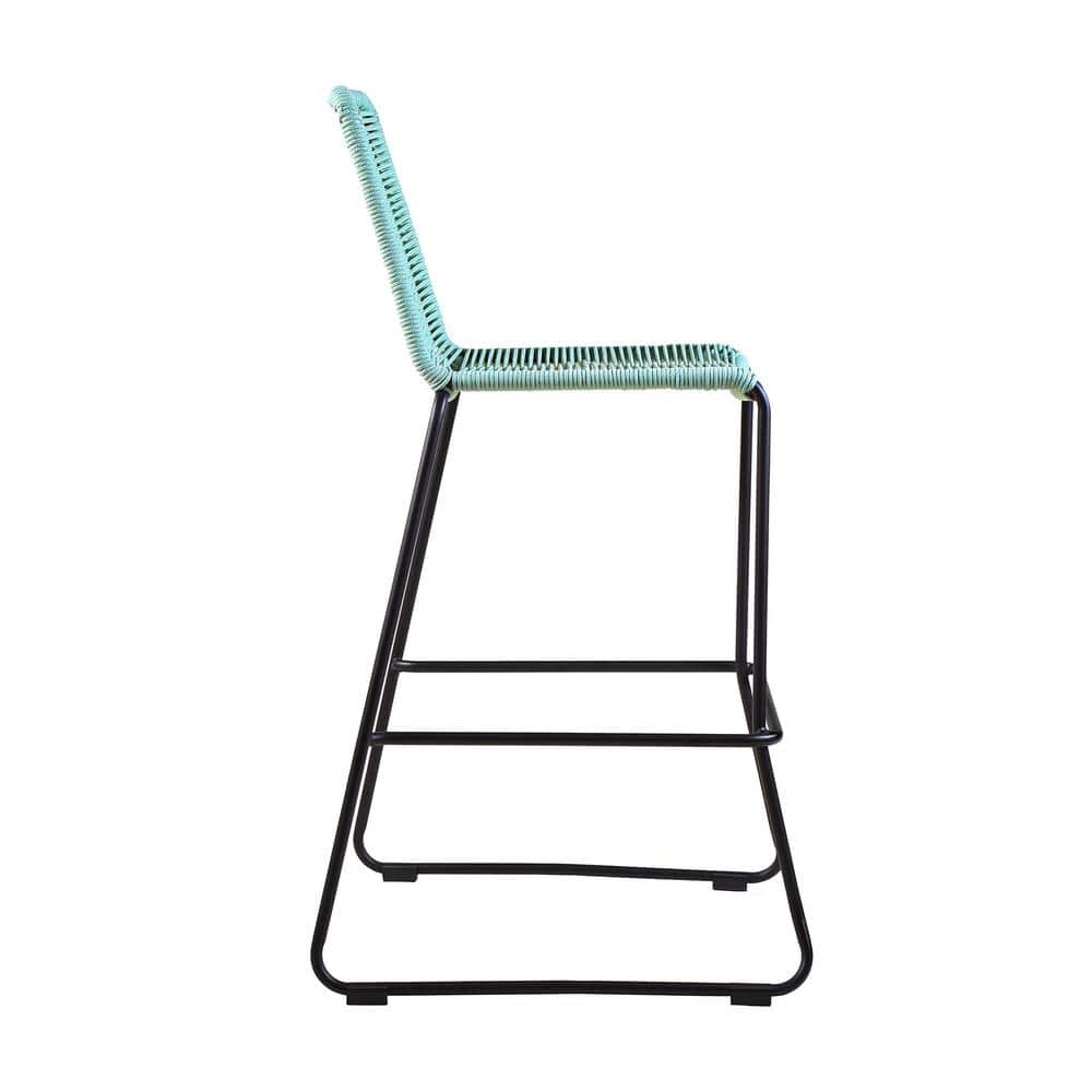 Shasta 26" Green Rope and Metal Outdoor Counter Stools - Set of 2