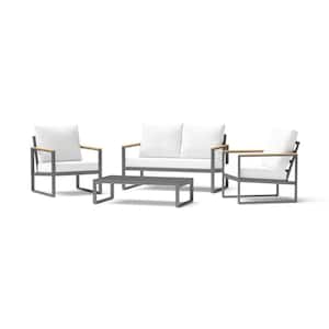 Enro 4-Piece Metal Patio Conversation Set with Ivory Cushions