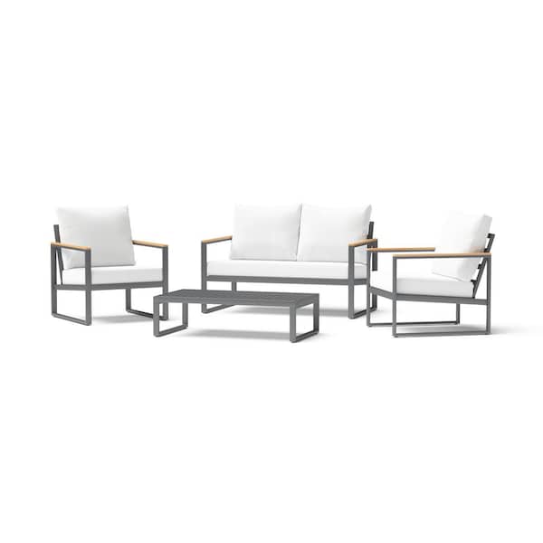 RST BRANDS Enro 4-Piece Metal Patio Conversation Set with Ivory Cushions