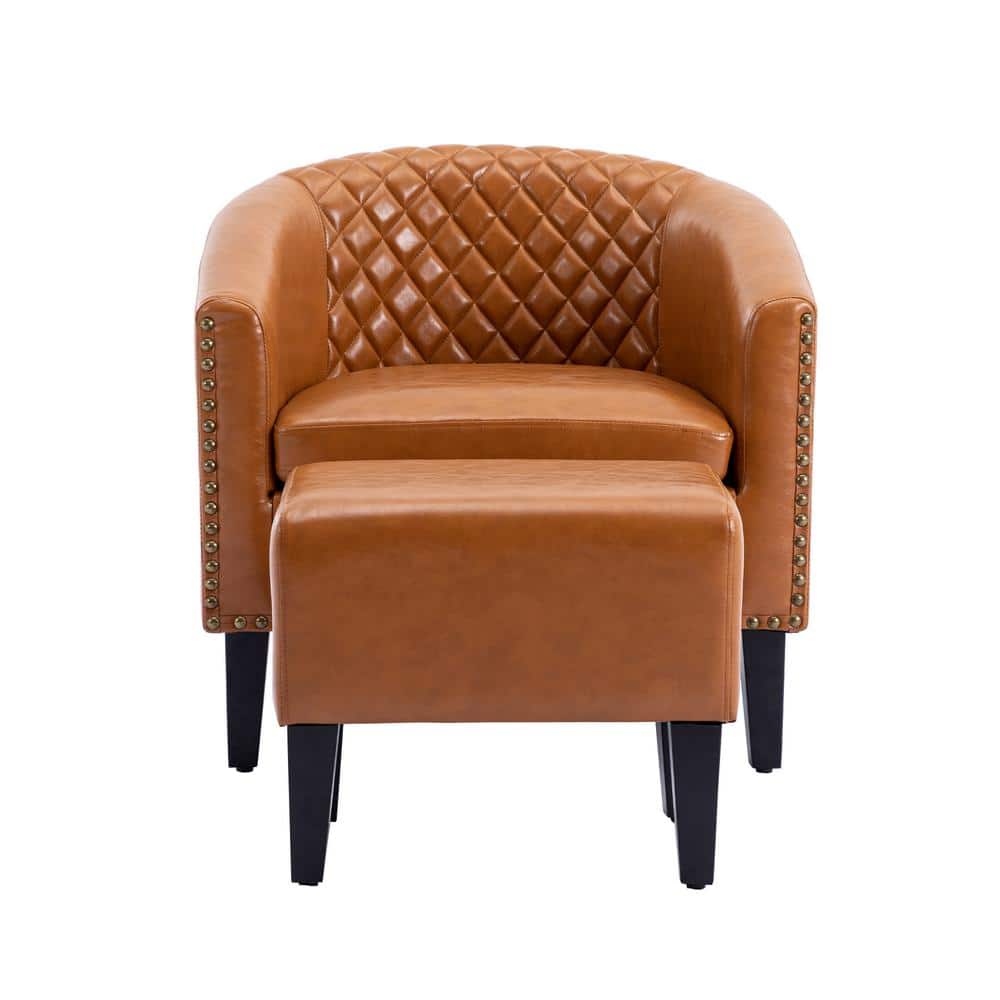 PUDO Light Brown PU Leather Accent Chair with Ottoman Armchair03 ...