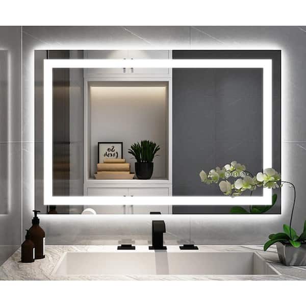 Hpeytaire 36 in. W x 24 in. H Small Rectangular Frameless LED Light Dimmable Anti-Fog wall mount Bathroom Vanity Mirror