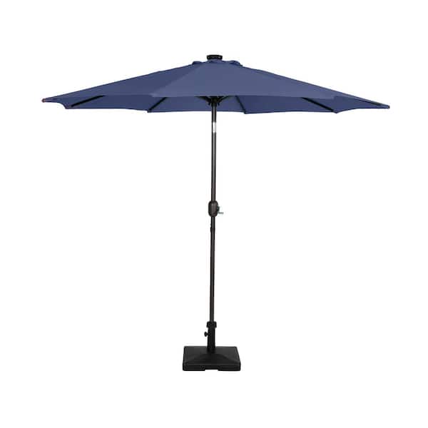 WESTIN OUTDOOR Marina 9 ft. Market Patio Solar LED Umbrella in Navy Blue with 50 lbs. Concrete Base