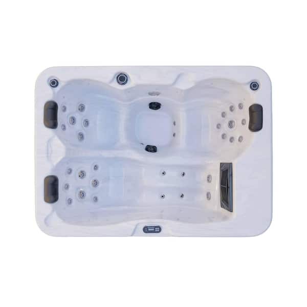 Allure 3-Person-With Lounger-29 Jet-220v Standard Hot Tub-Cloud Gray Interior, and Ozone