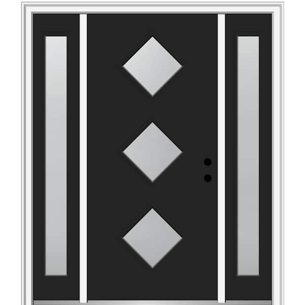 MMI DOOR 64.5 in. x 81.75 in. Aveline Left-Hand Inswing 3-Lite Frosted Modern Painted Steel Prehung Front Door with Sidelites