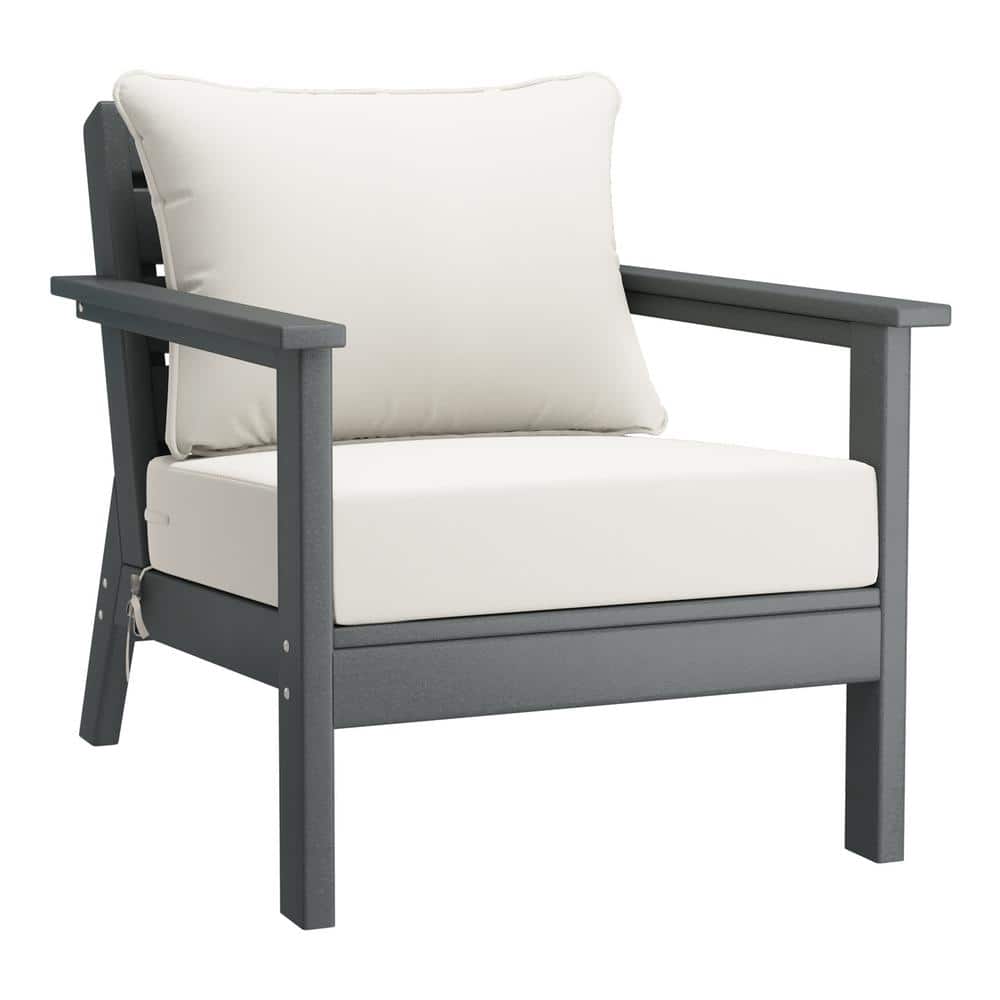 Birchwood Outdoor Patio Deep Seating HDPE Plastic Lounge Chair in Grey with White Cushions price history on PriceWatchPro