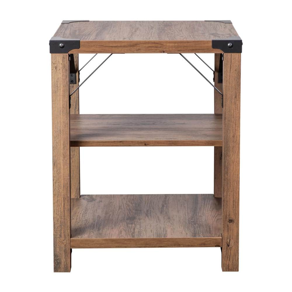 Rustic Oak and Metal 3-Tier Square End Table