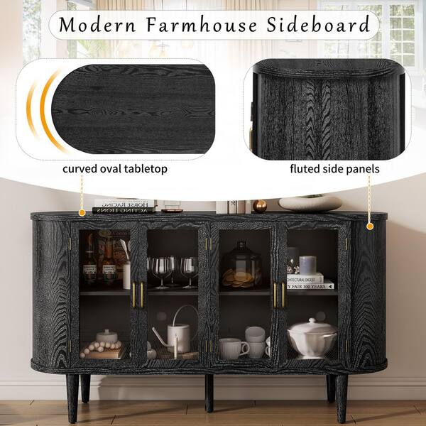 anpport Farmhouse Collection Black Wood 60 in. W Sideboard with