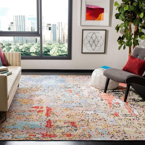 Provance 7 ft. x 7 ft. Yellow/Red Distressed Square Area Rug