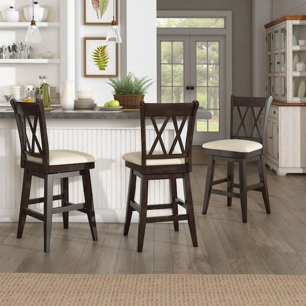 Antique Black Double X-Back Wood Swivel Bar Stool