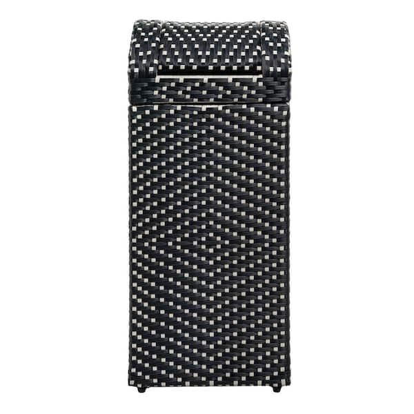 happimess - Darla 14.27 Gal. All-Weather Wicker/Metal Swing Top Lid Hideaway Outdoor Trash Can, Dark Navy/White