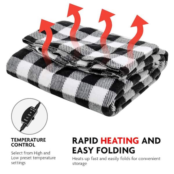 Tuanse 16x16 Inch 12V Electric Heated Car Blanket With Temp Controller & Storage Bag – For Truckers Camping Tailgating Emergency Kit (Plaid Black Red White)