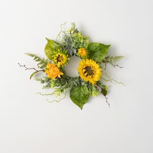 17.5 in. Artificial Sunflower Chamomile Mini Wreath, Yellow