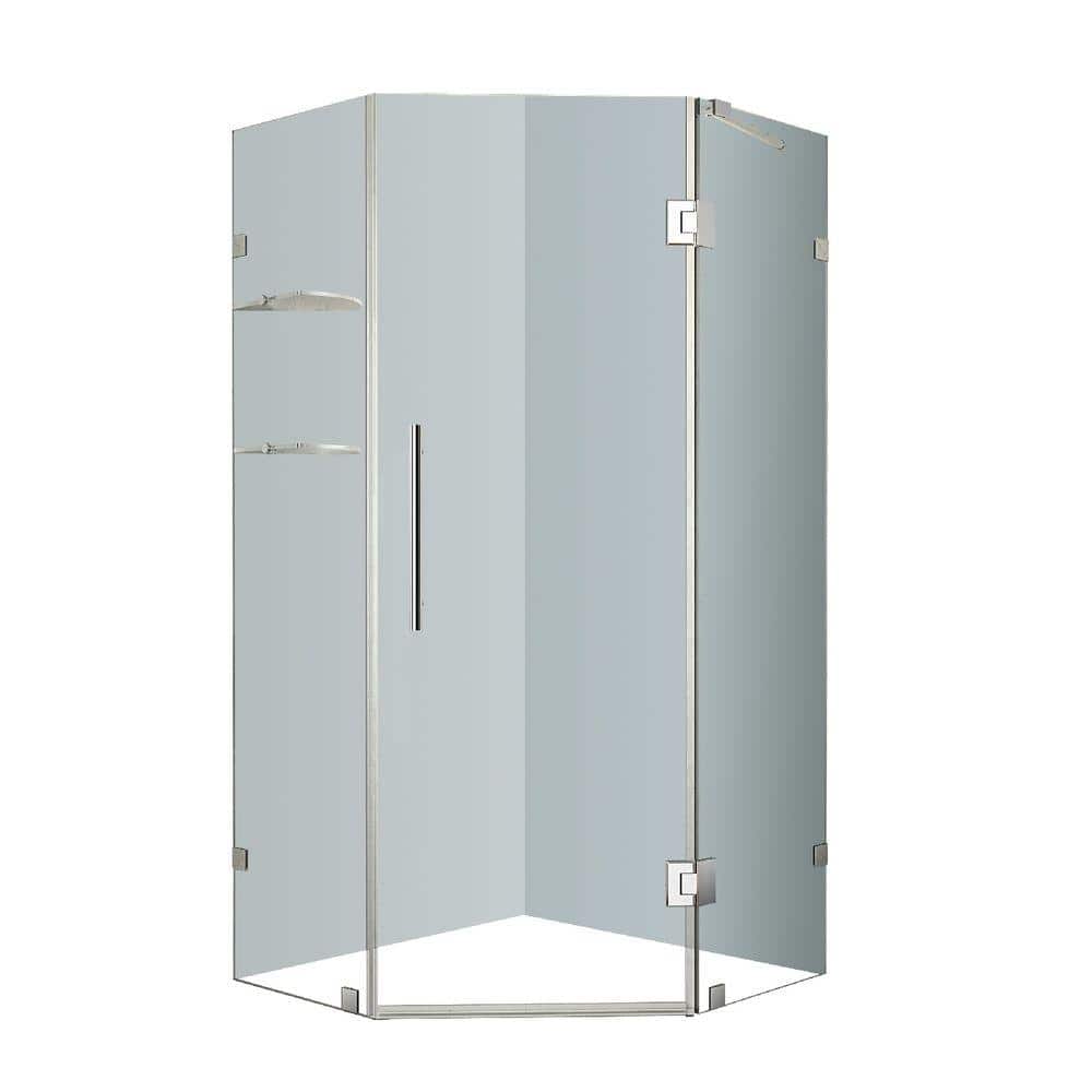 Stainless Steel Frameless Neo-Angle Shower Enclosure with Clear Glass