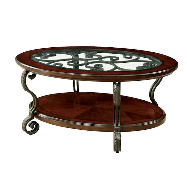 Furniture of America Nestillia 48 in. Brown Oval Wood Coffee Table with ...