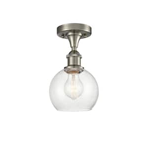 Athens 6 in. 1-Light Brushed Satin Nickel Semi-Flush Mount with Seedy Glass Shade