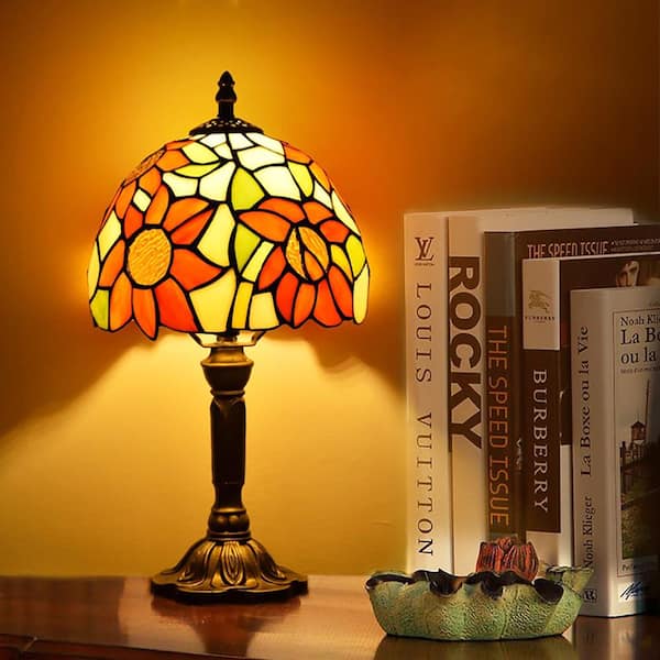Latepis Decorative 14.6 in. Multi-Colored Tiffany-Style Table Lamp Sunflower Bronze Classic Desk Lamp