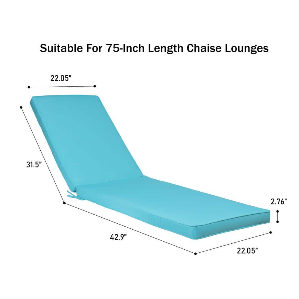 Sky Blue Foam Outdoor Chaise Lounge Cushion with Tie Attachment