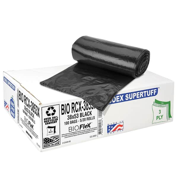 Aluf Plastics 44 Gal. Black Trash Bags (100 Count) with BioFlex Technology-38 in. x 53 in. 1.1 mil Garbage Bags