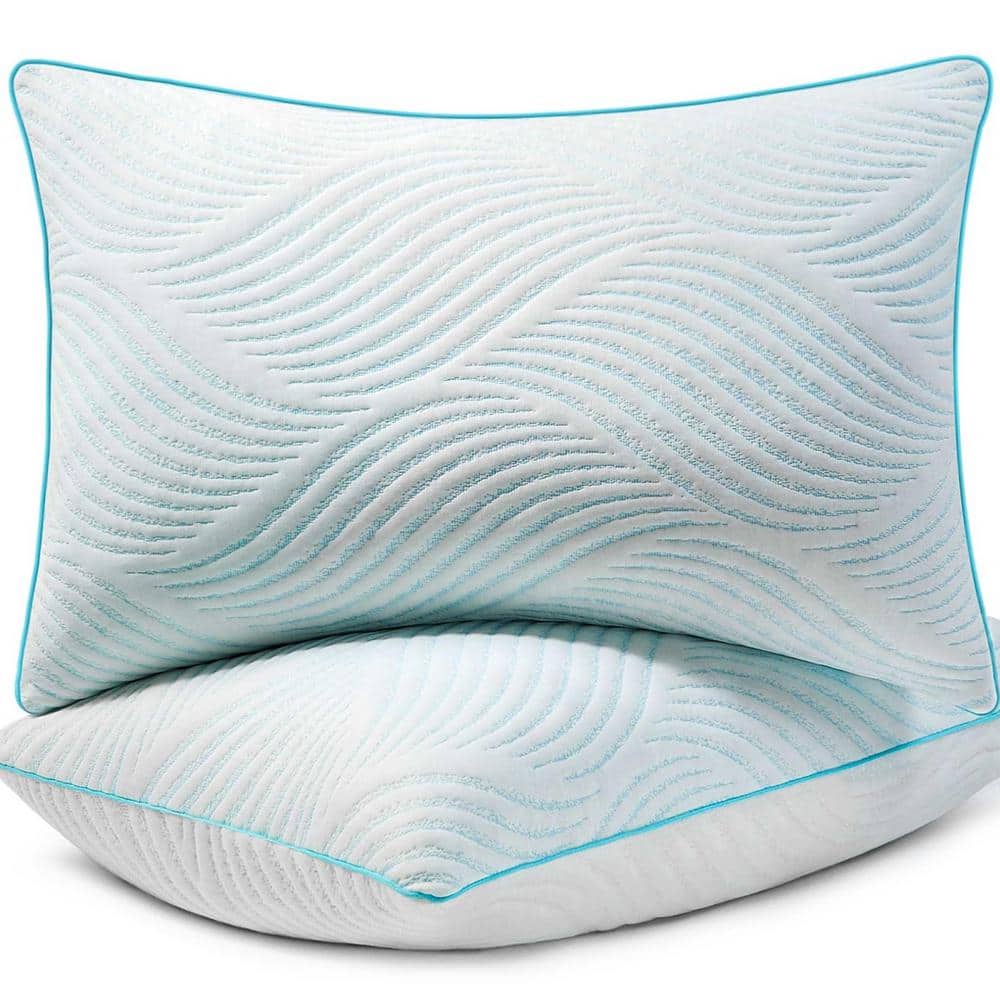 Standard Size Blue Cooling Memory Foam Sleeping Pillows Set