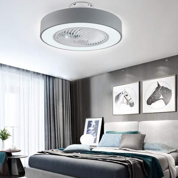 Oukaning 21 6 In Integrated Led Indoor Modern Gray Round Minimalist Style Enclosed Ceiling Fan With Remote Control Hg Hcx 2725 Us The