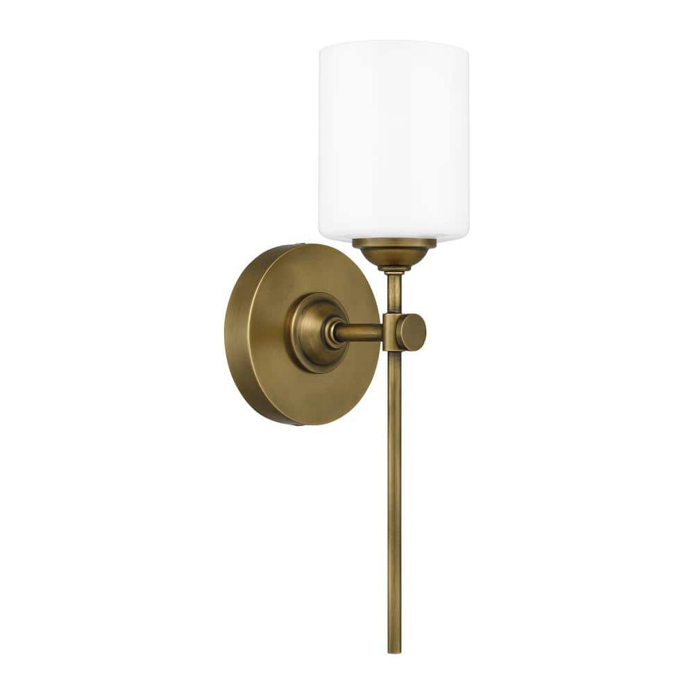 Weathered Brass Wall Sconce with Opal Glass Shade
