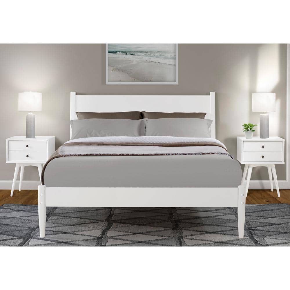 Twin White Pine Wood Mid-Century Modern Bed Frame