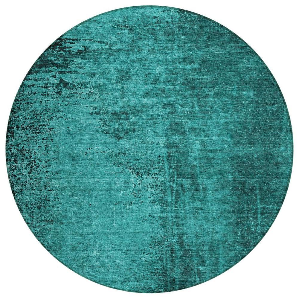 Teal 8 ft. Round Woven Abstract Round Indoor/Outdoor Area Rug price history on PriceWatchPro