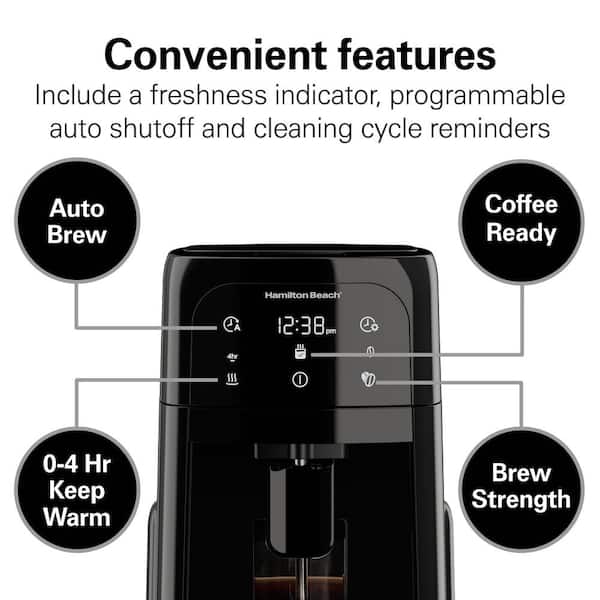 Hamilton Beach One Press Programmable Dispensing Drip Coffee  Maker with 12 Cup Internal Brew Pot, Water Reservoir, Black with Chrome  (48464): Drip Coffeemakers: Home & Kitchen