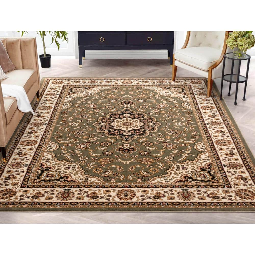 Green Medallion Synthetic Reversible Area Rug 9'3" x 12'6"