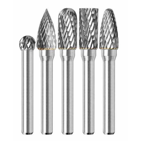 5 Pieces Carbide Burr Set 1/4 in. Shank Double Cut Die Grinder Bits for Metal Wood Stone Grinding Carving Cutting