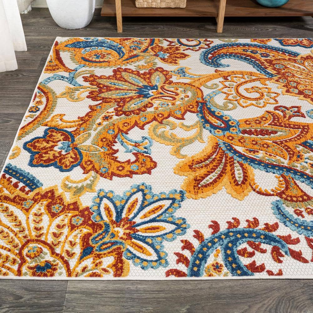 Gordes Paisley High-Low Orange Multicolor Synthetic Area Rug