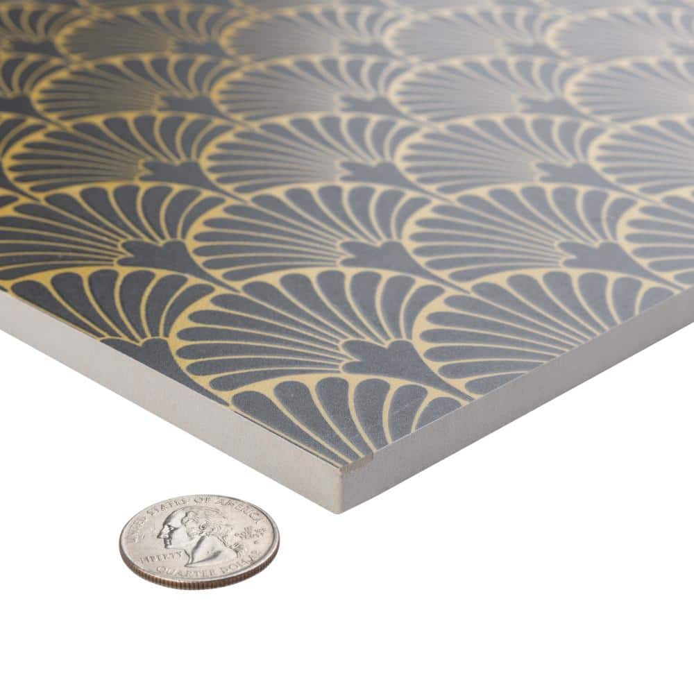 Manhattan Noir 12" x 12" Gold Motif Matte Porcelain Tile