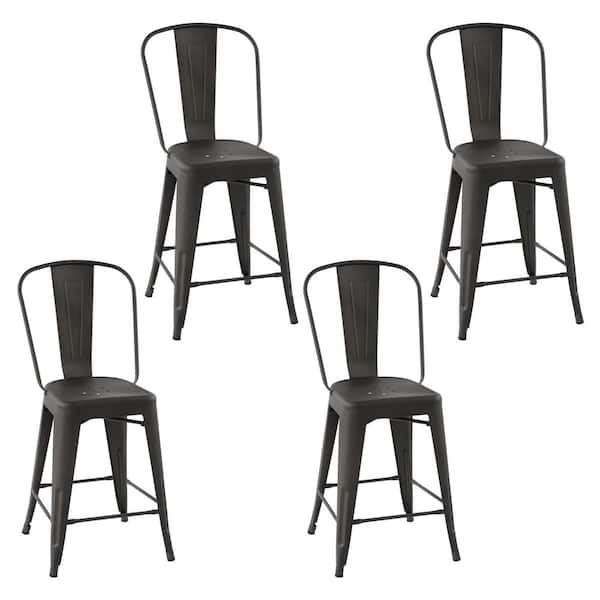 Homy Casa Thocar 40 in Gun Slat High Back Metal Frame Counter Stool ( Set of 4 )