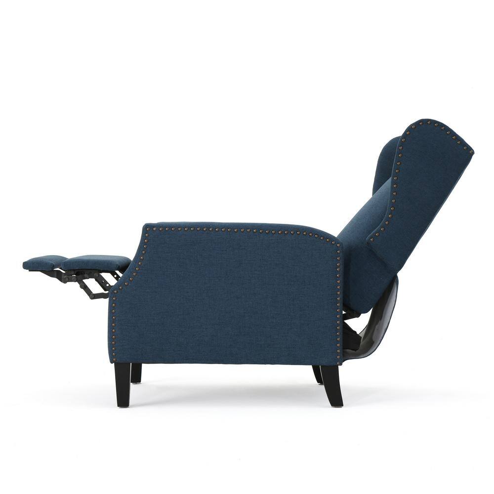 Navy Blue Handcrafted Wood Wing Chair Recliner