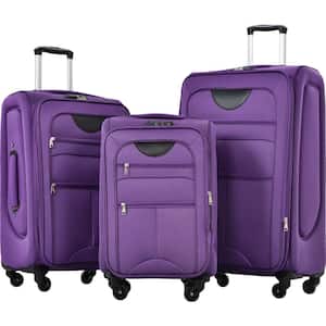 Purple Lightweight 3-Piece Expandable Polyester Softshell Spinner Luggage Set with TSA Lock and 2-External Pockets