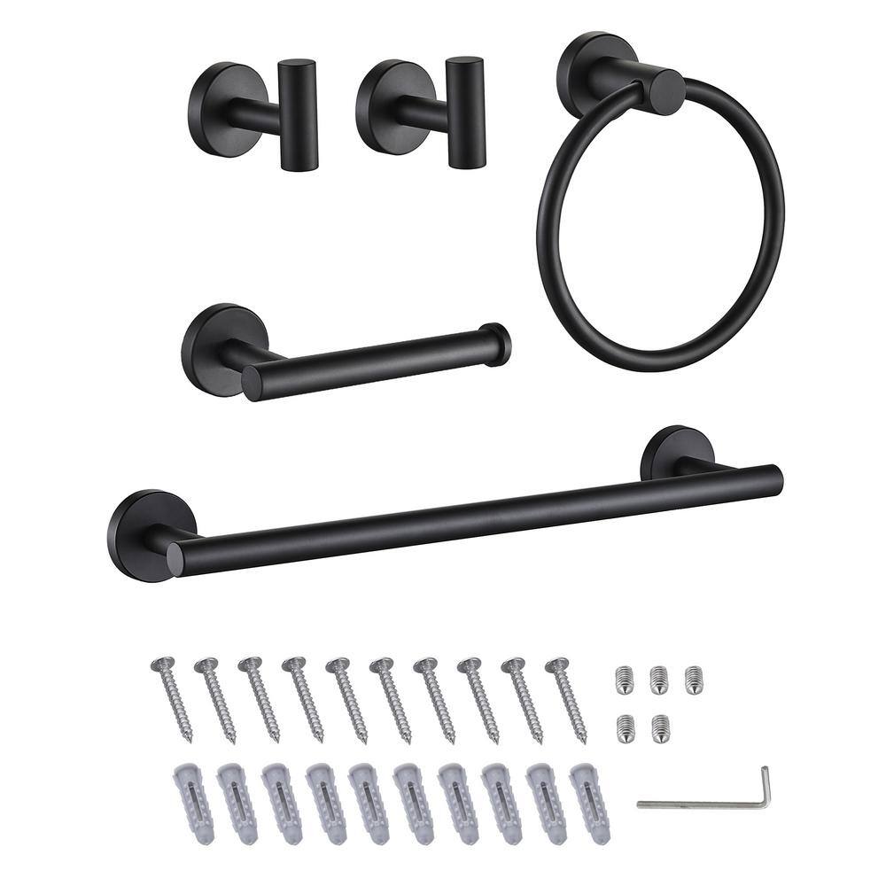 Matte Black 5-Piece Stainless Steel Bathroom Hardware Set