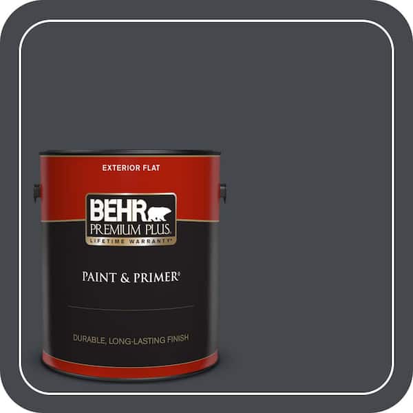 BEHR PREMIUM PLUS 1 gal. #N490-7 Ink Black Flat Exterior Paint & Primer