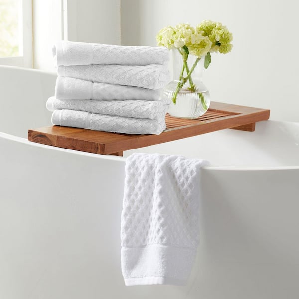 FRESHFOLDS Optic White Ultra-Soft 100% Cotton Diamond Waffle 6-Pack Hand Towels