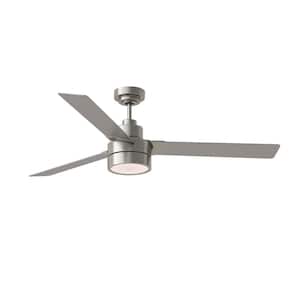 Jovie 58 in. Modern Indoor/Outdoor Brushed Steel Ceiling Fan with Silver/American Walnut Reversible Blades, Light Kit