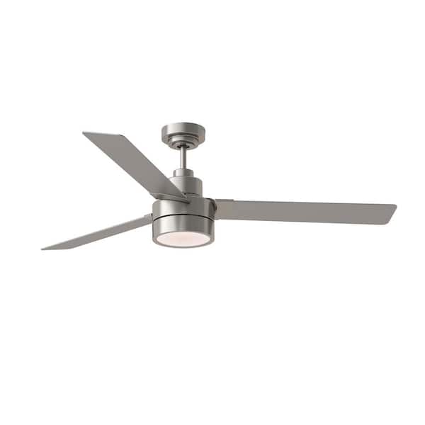 Generation Lighting Jovie 58 in. Modern Indoor/Outdoor Brushed Steel Ceiling Fan with Silver/American Walnut Reversible Blades, Light Kit