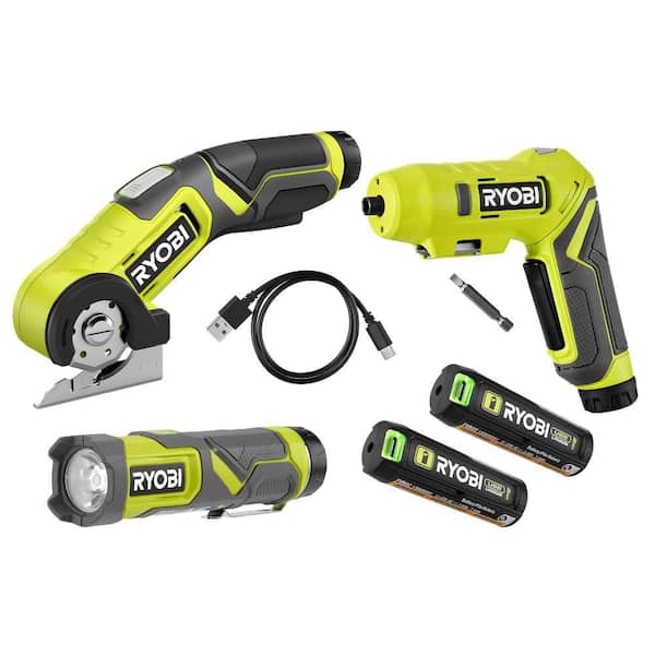 USB Lithium 3-Tool Combo Kit with Flashlight, Screwdriver, Power Cutter, (2) 2 Ah Batteries, and Charging Cord