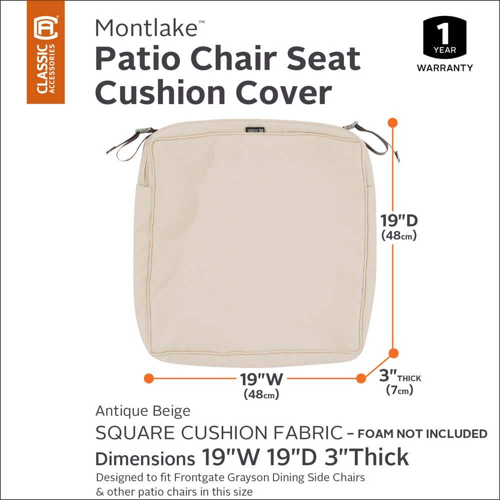 Antique Beige Water-Resistant Square Outdoor Seat Cushion Cover