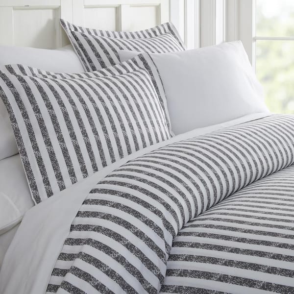 Becky Cameron Rugged Stripes Patterned Performance Gray King Microfiber 3-Piece Duvet Cover Set