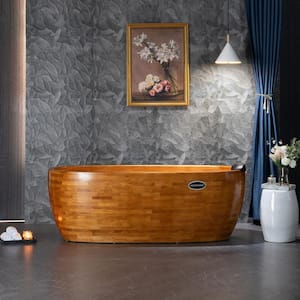 Wudu 67 in. x 31.5 in. Flat Bottom Soaking Bathtub with Reversible Drain in Wood