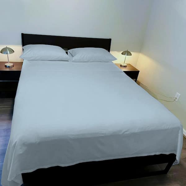 Matt 4 Piece Queen Bed Sheet Set, Soft Organic Cotton, Light Gray