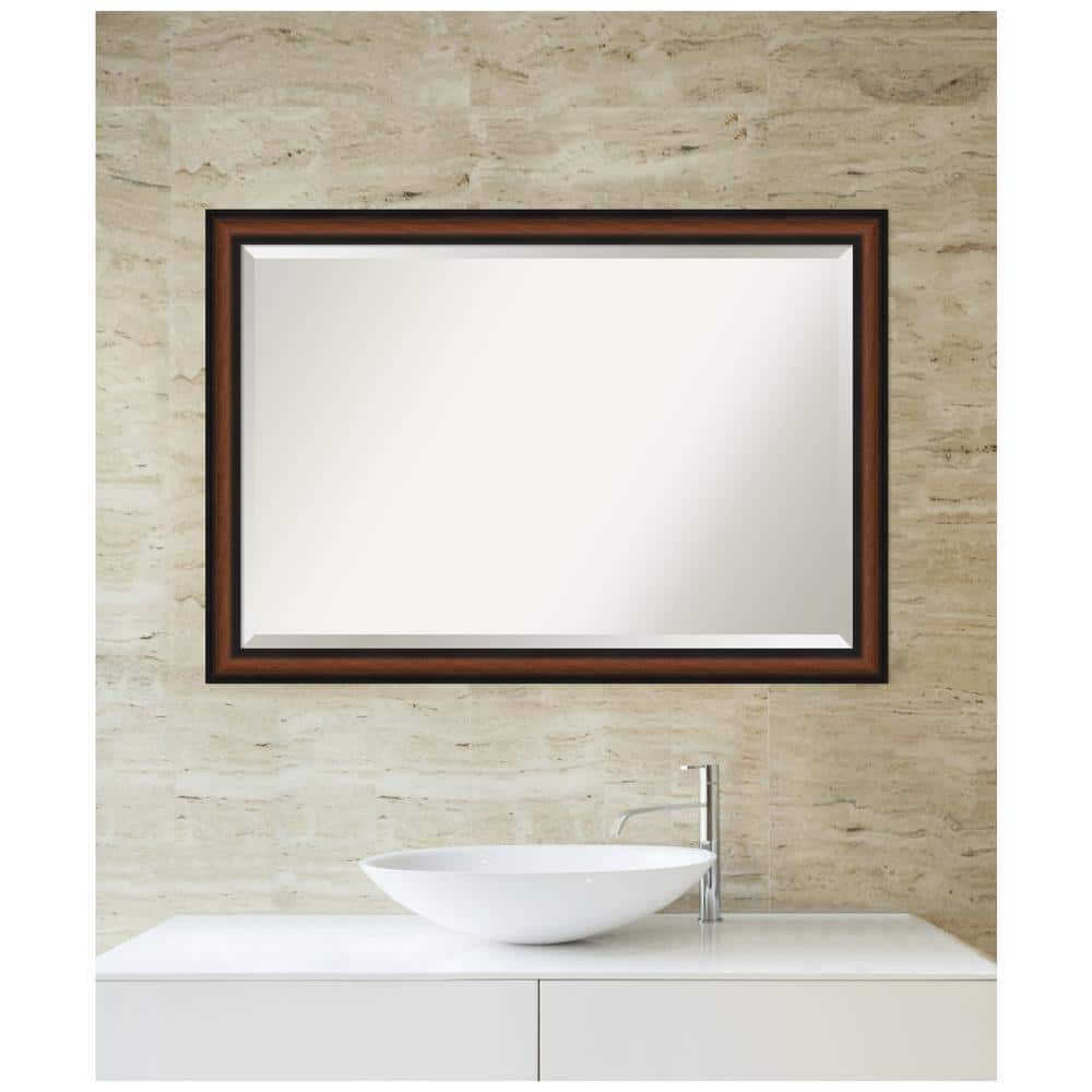 Yale Walnut Rectangular Bathroom Vanity Mirror with Beveled Edge